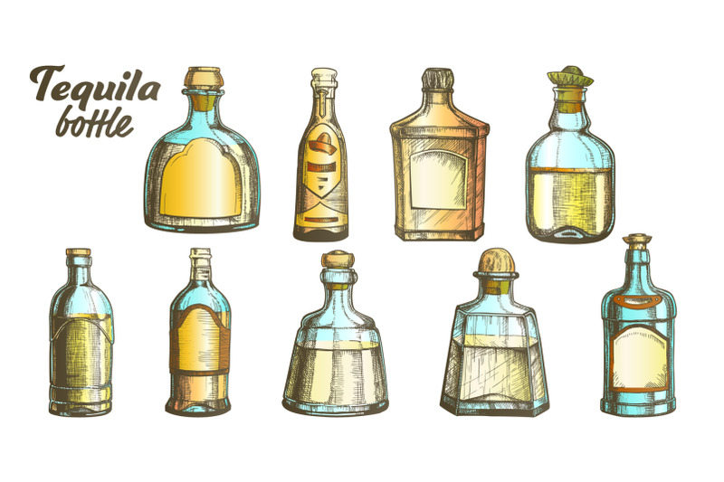 stylish-color-tequila-glass-bottle-set-vector