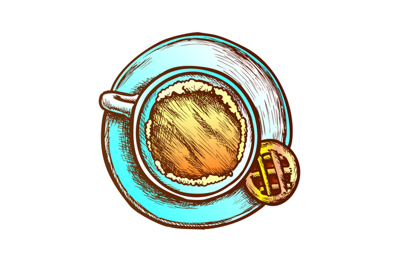 coffee-in-cup-on-plate-and-cookie-retro-vector