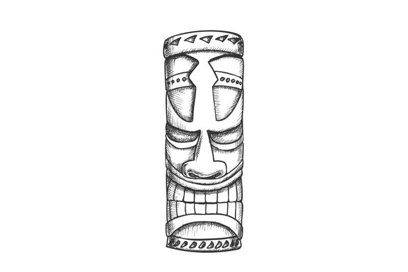 tiki-idol-hawaiian-wooden-statue-monochrome-vector