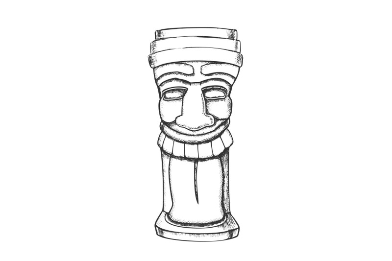 tiki-idol-carved-wood-totem-monochrome-vector