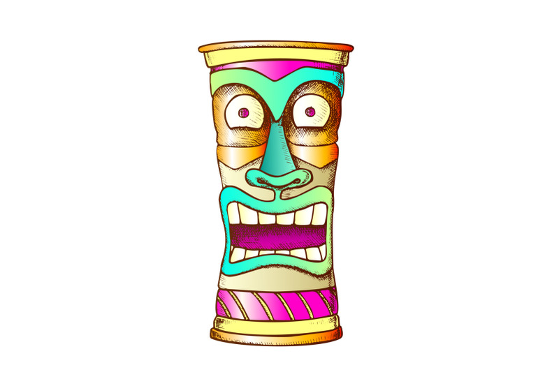 tiki-idol-carved-wood-crazy-laugh-totem-color-vector