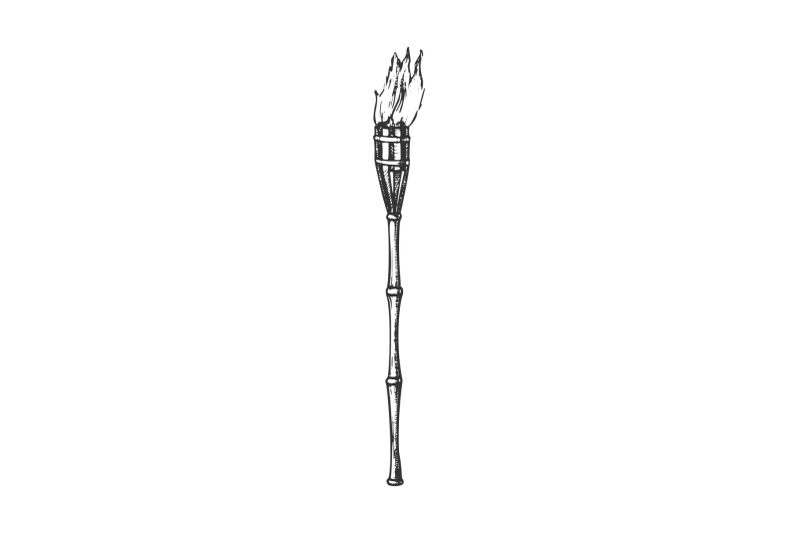 torch-burning-bamboo-beach-lamp-monochrome-vector