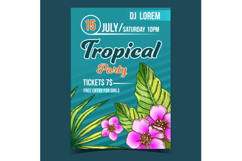 tropical-exotic-leaves-and-flowers-poster-vector