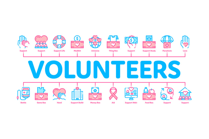 volunteers-support-minimal-infographic-banner-vector