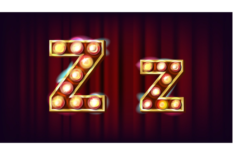 z-letter-vector-capital-lowercase-font-marquee-light-sign-retro-shine-lamp-bulb-alphabet-3d-electric-glowing-digit-vintage-gold-illuminated-light-carnival-circus-casino-style-illustration