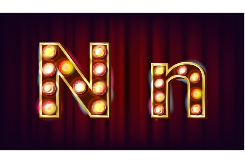 n-letter-vector-capital-lowercase-font-marquee-light-sign-retro-shine-lamp-bulb-alphabet-3d-electric-glowing-digit-vintage-gold-illuminated-light-carnival-circus-casino-style-illustration