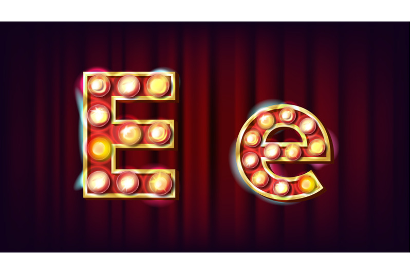 e-letter-vector-capital-lowercase-font-marquee-light-sign-retro-shine-lamp-bulb-alphabet-3d-electric-glowing-digit-vintage-gold-illuminated-light-carnival-circus-casino-style-illustration