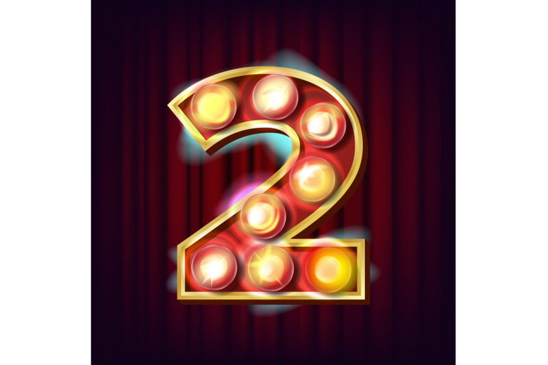2-number-vector-two-font-marquee-light-sign-realistic-retro-shine-lamp-bulb-3d-electric-glowing-digit-vintage-golden-illuminated-neon-light-carnival-circus-slot-style-alphabet-illustration