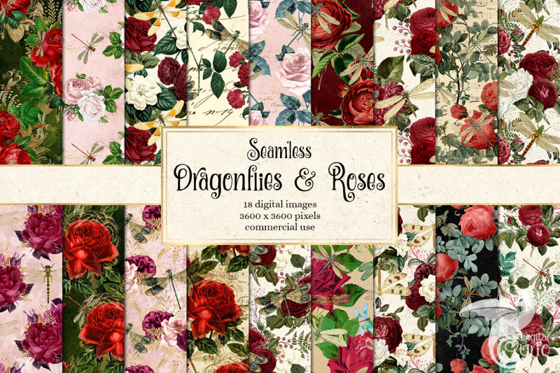 dragonflies-and-roses-digital-paper