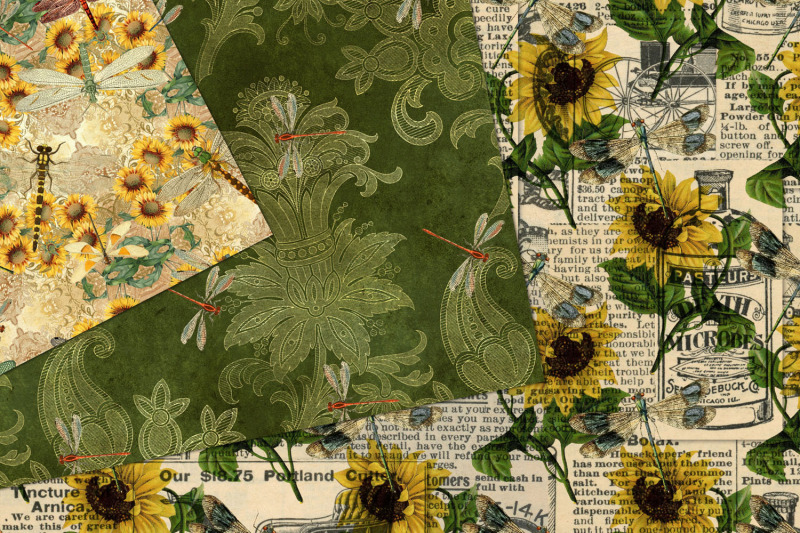 dragonflies-and-sunflowers-digital-paper