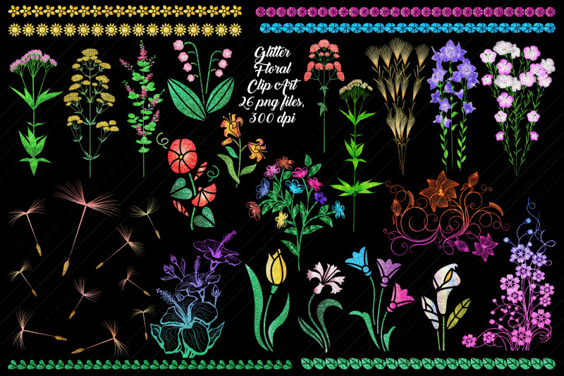 glitter-florals-and-borders-clip-art