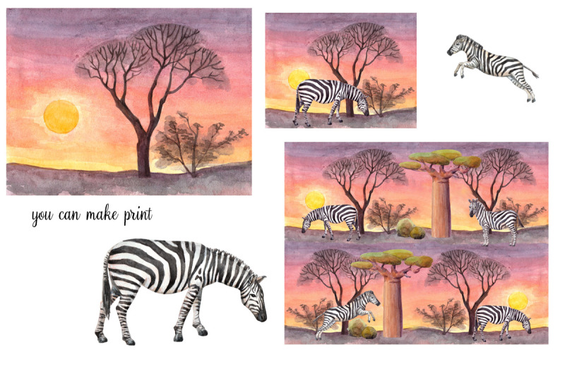 watercolor-zebras-and-plants