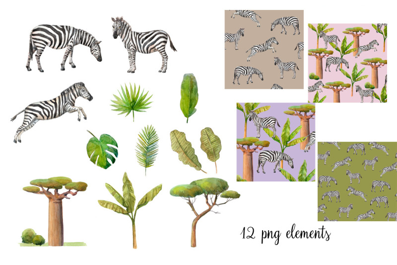 watercolor-zebras-and-plants