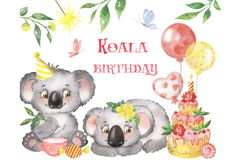 koala-watercolor-clipart-with-koalas-birthday-clipart-cake-balloon