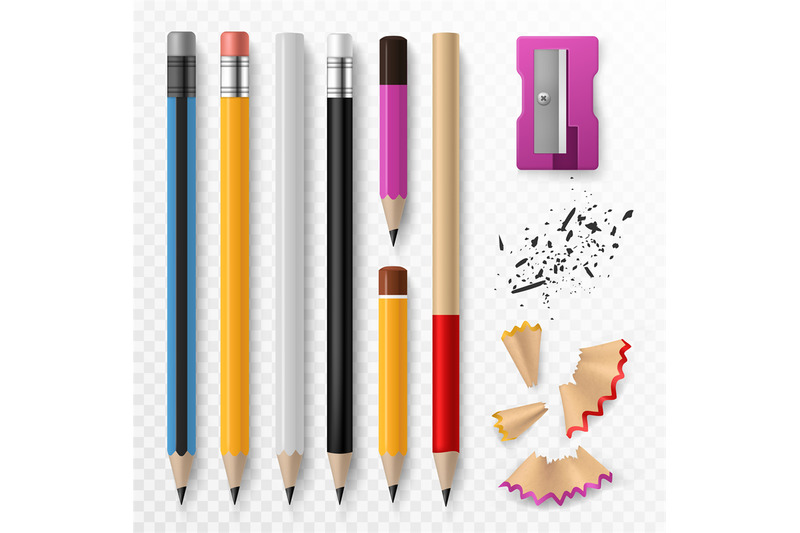 pencil-mockup-realistic-colored-wooden-graphite-pencils-with-shavings