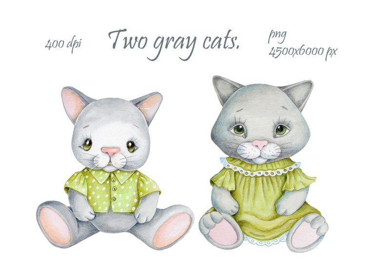 two-gray-cats-in-green-watercolor