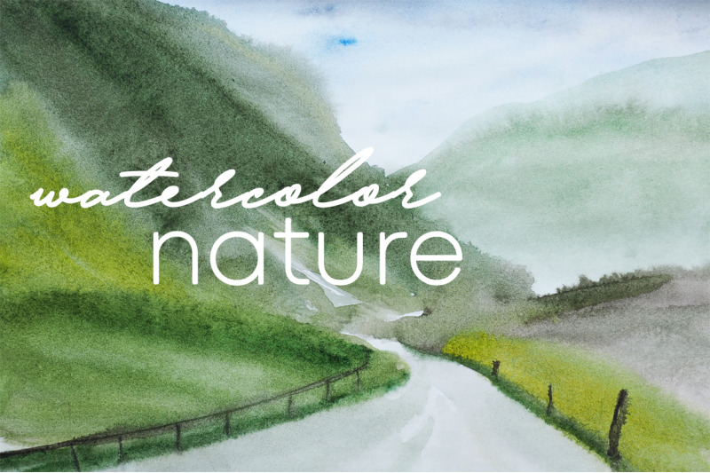 watercolor-nature-and-landscape-road-and-mountain