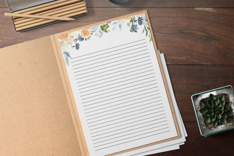 watercolor-floral-printable-stationery-lined-digital-note-paper