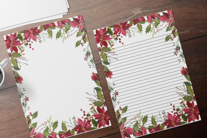 Christmas Printable Stationery, Lined Digital Note Paper By Old