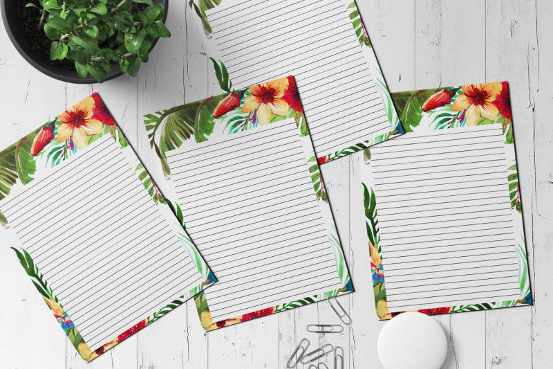 tropical-floral-printable-stationery-lined-digital-note-paper