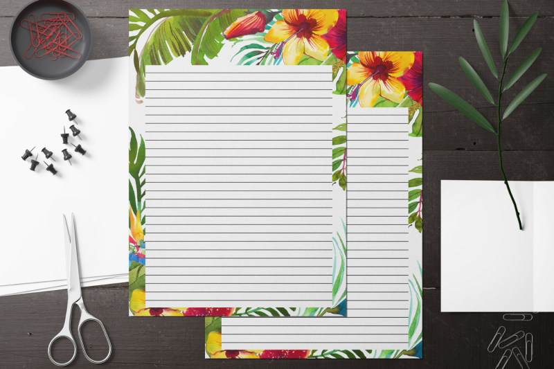 tropical-floral-printable-stationery-lined-digital-note-paper