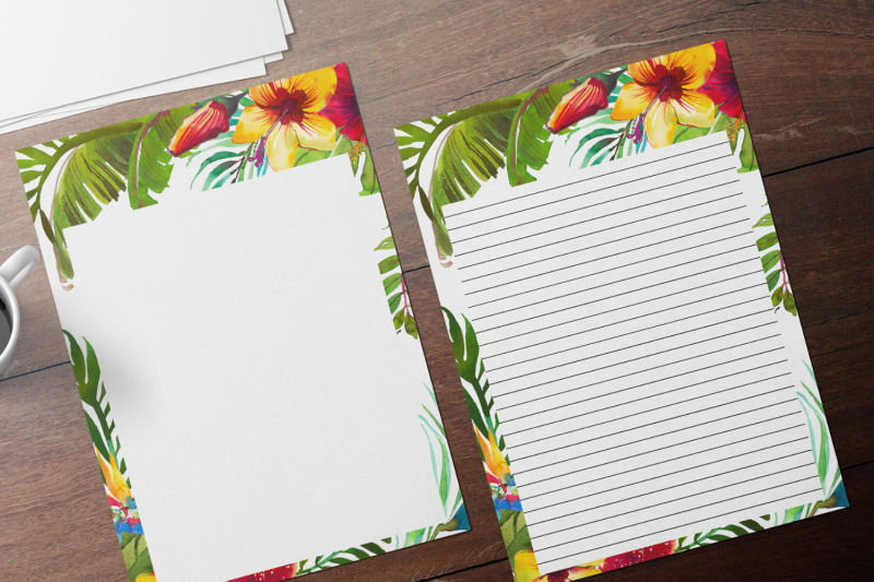 tropical-floral-printable-stationery-lined-digital-note-paper