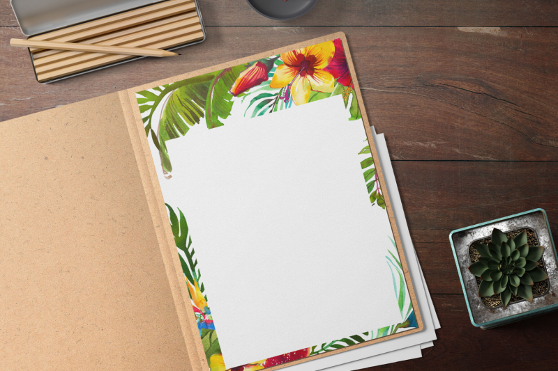 tropical-floral-printable-stationery-lined-digital-note-paper