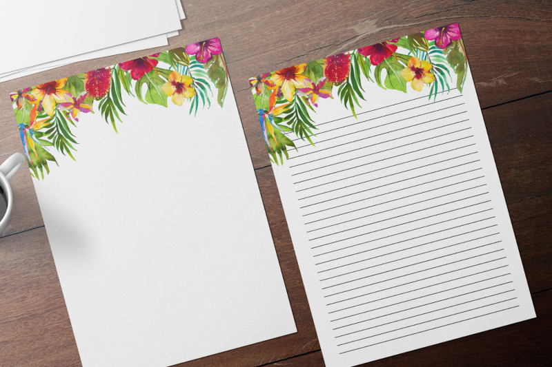 tropical-floral-printable-stationery-lined-digital-note-paper