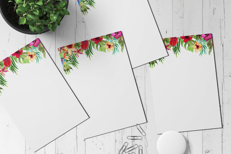 tropical-floral-printable-stationery-lined-digital-note-paper