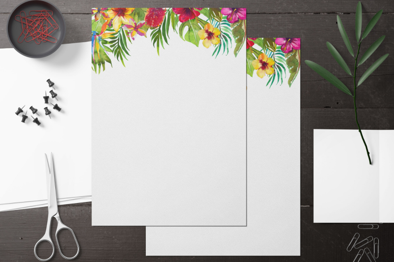 tropical-floral-printable-stationery-lined-digital-note-paper