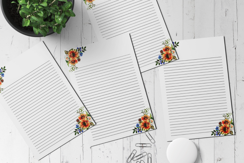 watercolor-floral-printable-stationery-lined-digital-note-papers