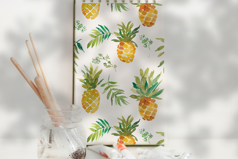 watercolor-pineapple-clipart-collection