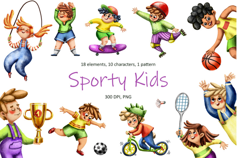 sporty-kids-clip-art-set