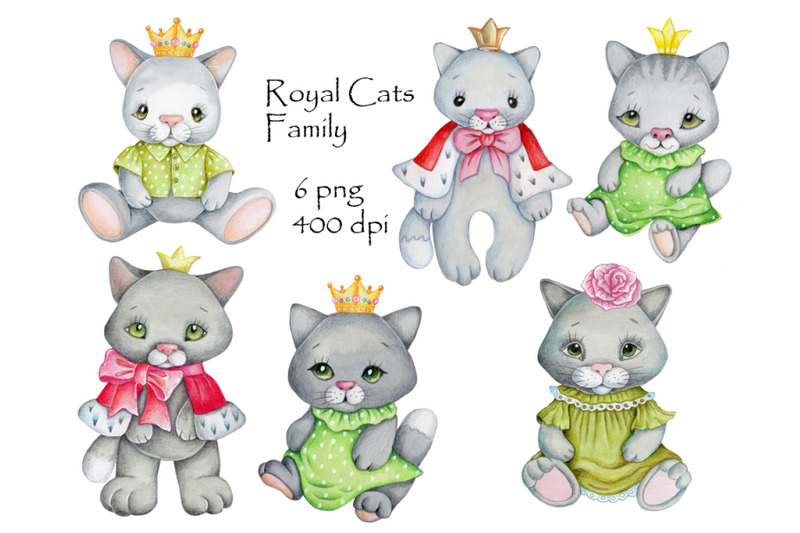 royal-cats-039-family-watercolor-fun-characters