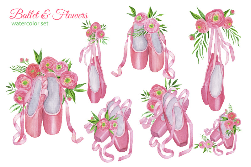 ballet-shoes-and-watercolor-ranunculus-flowers-png-clipart