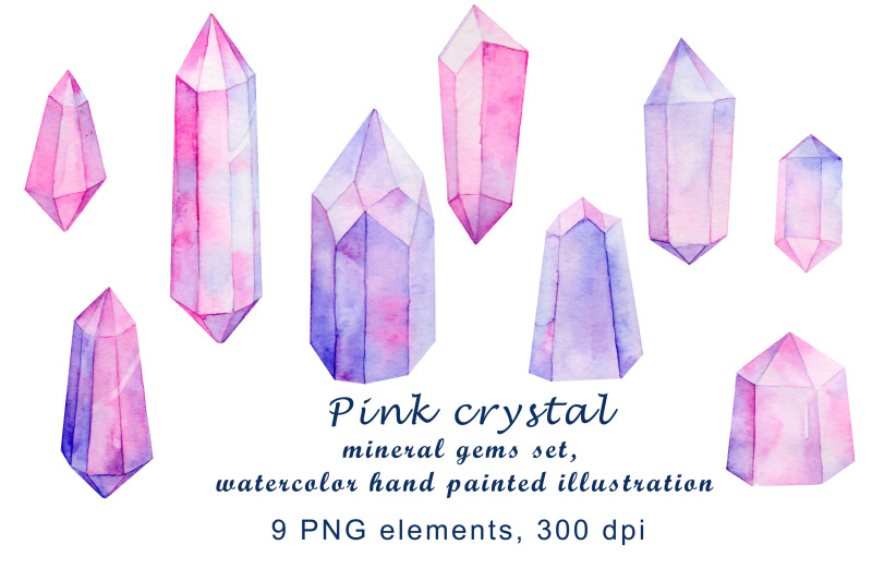 pink-crystal-mineral-gems-set-watercolor-hand-painted