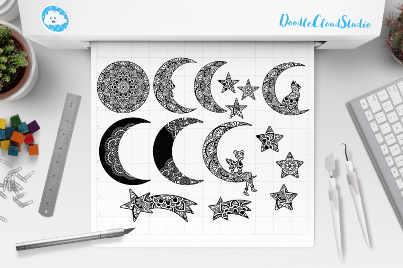 Download Moon SVG Bundle Mandala, Mandala Cat and Moon, Fairy Moon ...