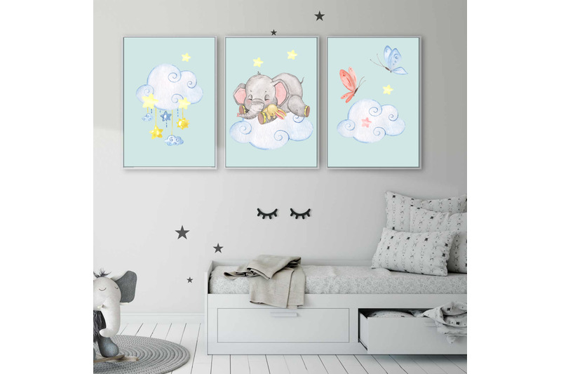 watercolor-baby-elephant-clipart-elephant-sleeping-on-a-cloud