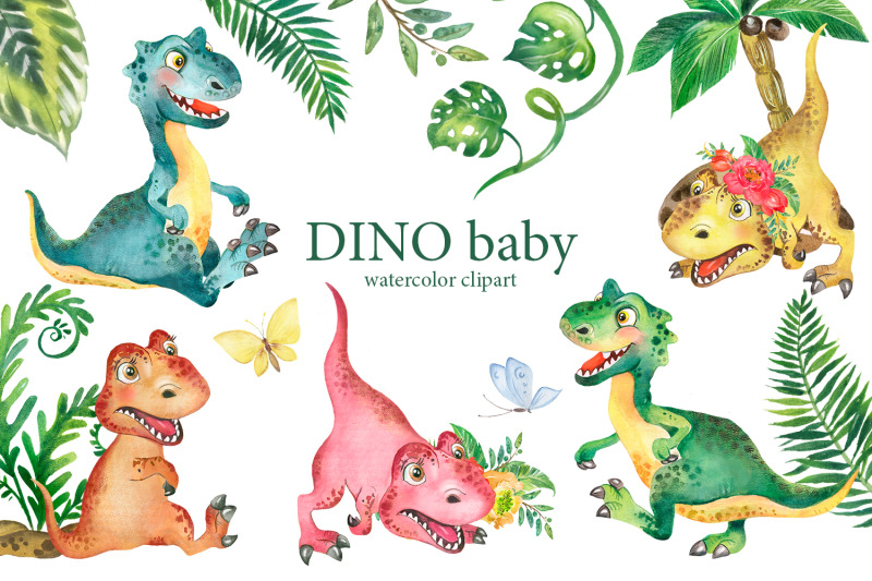 watercolor-dinosaur-clipart-dino-baby-clipart-multi-colored-dinosaur