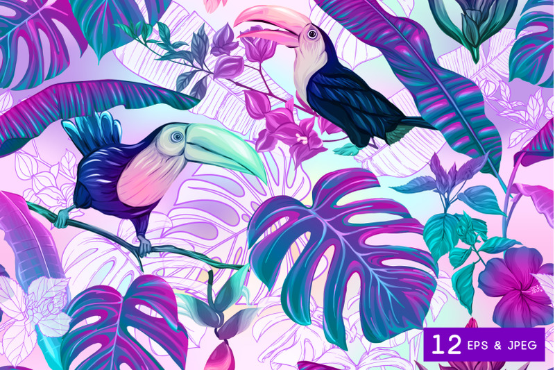 tropical-plants-and-flowers-and-birds