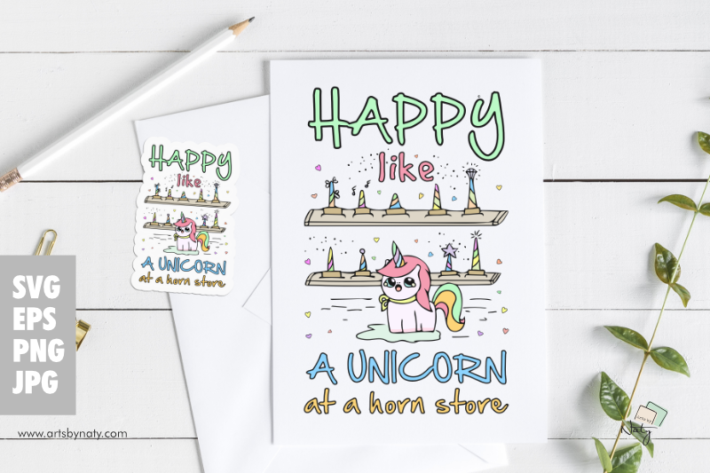 happy-like-a-unicorn-at-a-horn-store-svg-illustration