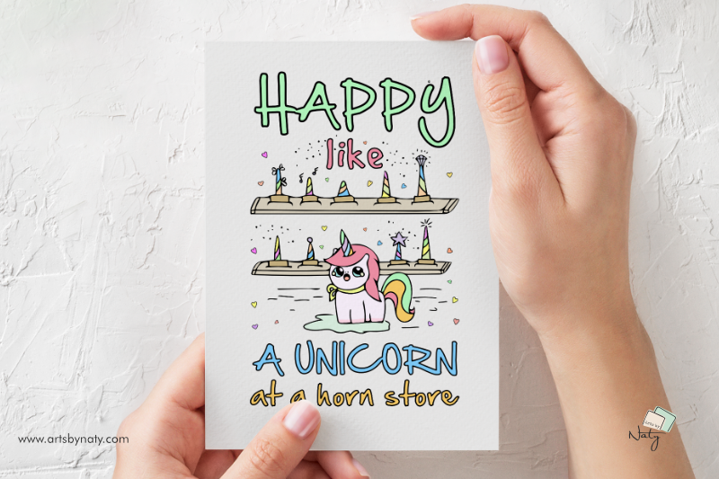 happy-like-a-unicorn-at-a-horn-store-svg-illustration