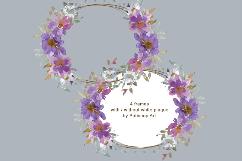 purple-amp-orange-watercolor-floral-clipart-set