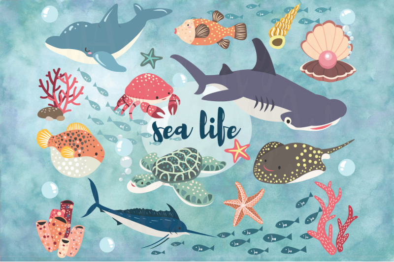 cute-ocean-sea-life-set