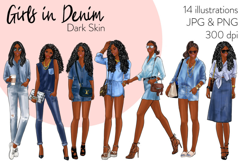 watercolor-fashion-clipart-girls-in-denim-2-dark-skin