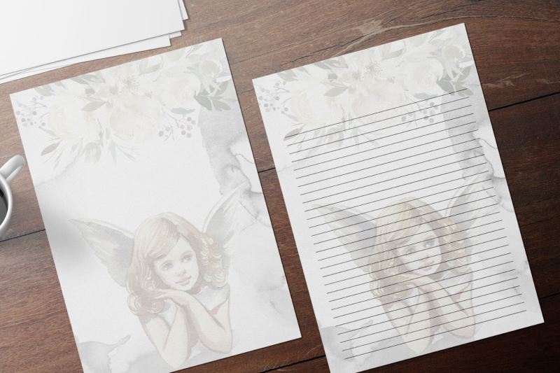 romantic-angel-watercolor-stationary-flowers-digital-lined-paper