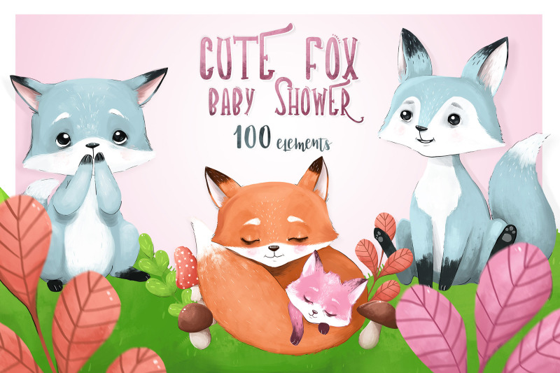 cute-fox-baby-shower-set