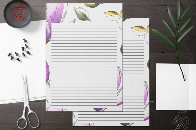 watercolor-floral-printable-stationery-lined-digital-note-paper