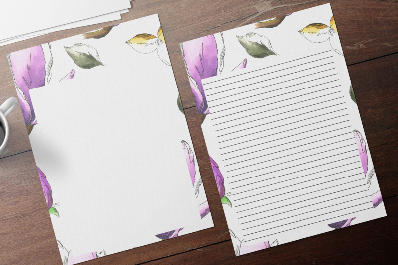 watercolor-floral-printable-stationery-lined-digital-note-paper