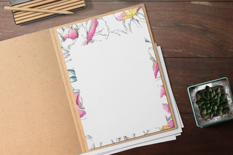 colorful-watercolor-floral-stationery-lined-digital-note-paper